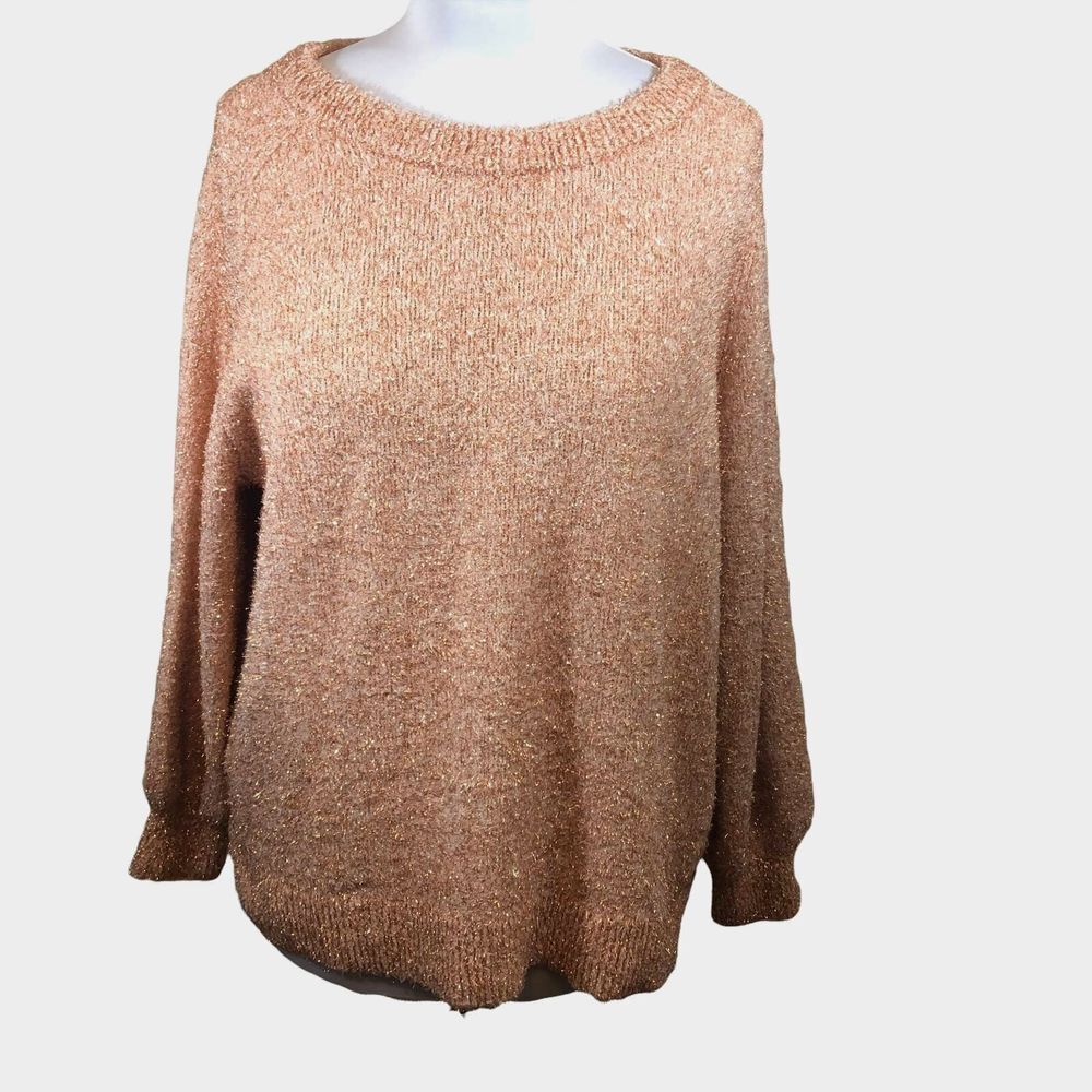LOFT Plus Women's SZ 16/18 Oatmeal Heather Gold Shimmer‎ Thread Sweater